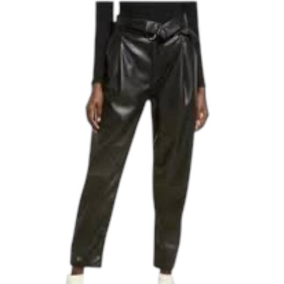 Open Edit Black Faux Leather Pants Size M Soft Lined Trousers with Belt Street - Picture 1 of 12
